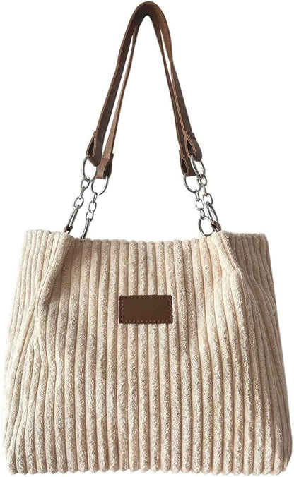 Ulisty Women Corduroy Tote Bag Casual Shoulder Bag Daily Shopping Bag Fashion Ha