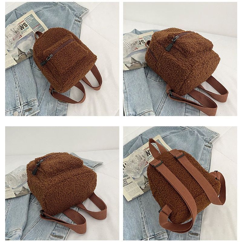 Small Plush Backpack Shoulder Bag Soft Fluffy Purse 18*21*11CM Cotton Fabric 1PC