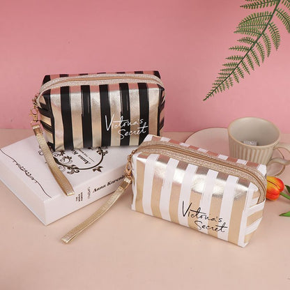 Stripe Makeup Case Pouch Octagonal Storage Bag Handbag Toiletry Travel Organizer