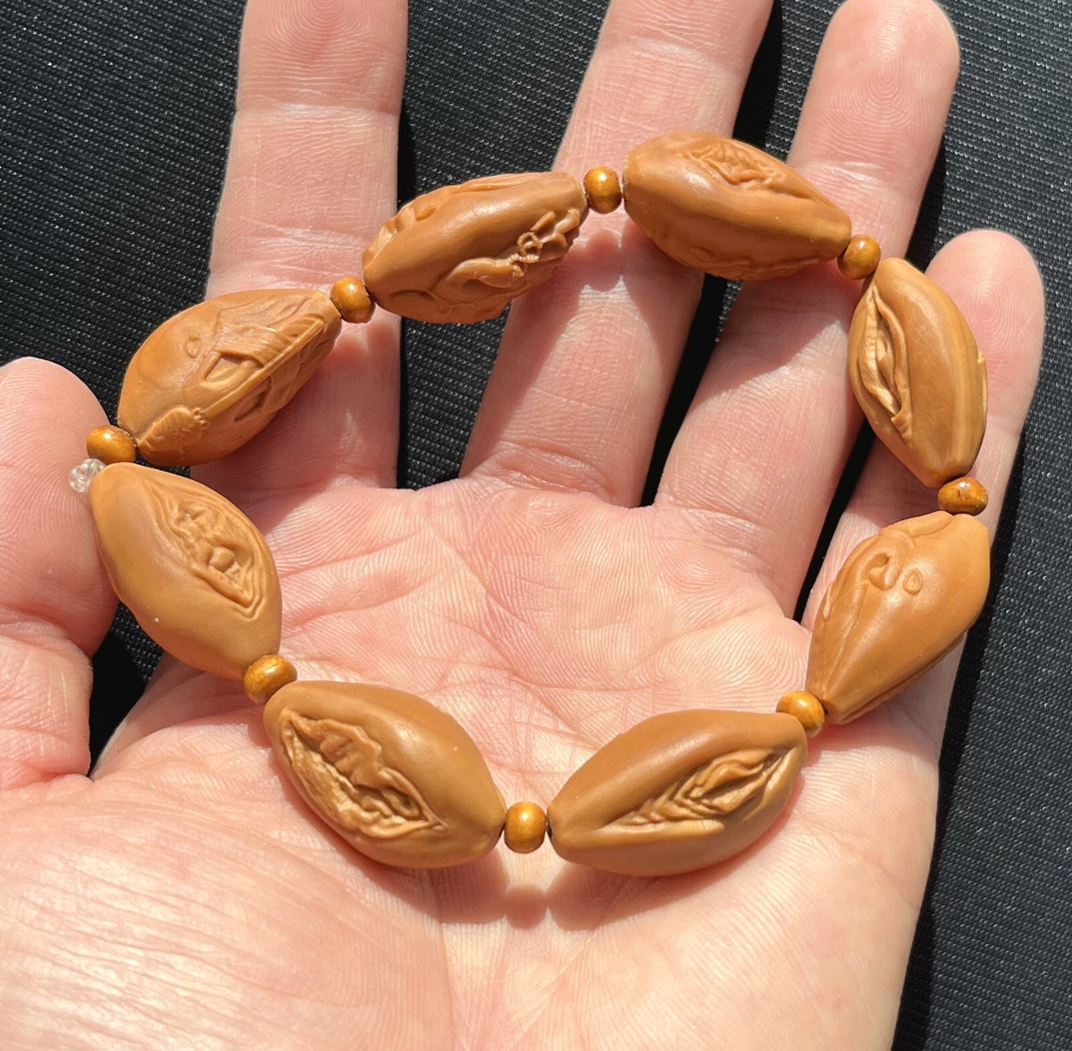 Handmade Olive Nut Carved Bracelet Vagina Design Unique Body Beads Chain