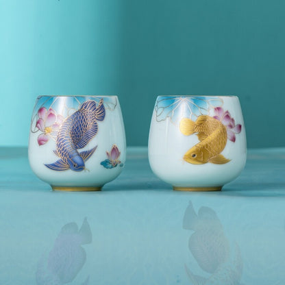 One Pair Tea Cup Porcelain Double Cup Chinese Handmade Celadon Master Cup 150ml