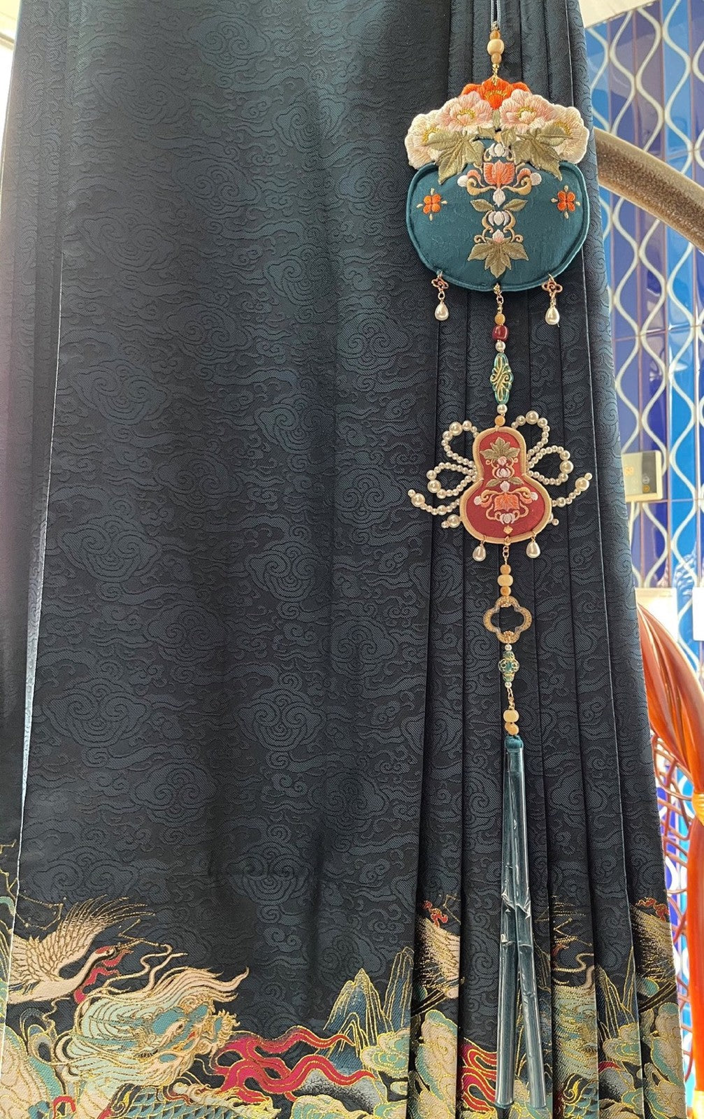 Original Hanfu Pendant Embroidered Sachet Tassel Ornament for Horse Face Skirt