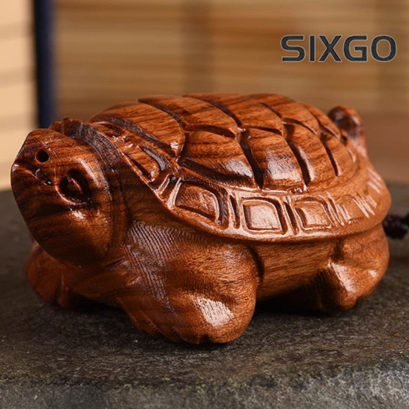 6.5cm Rosewood Solid Wood Carving Turtle Handheld Pendant Chinese Ornament