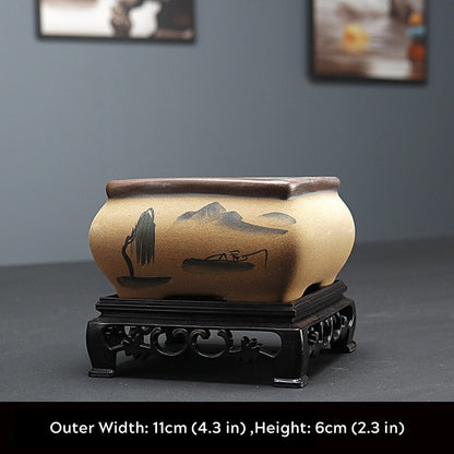Bonsai Pot 4" Square Chinese Art Glazed High Quality Teal Ceramic Planter small