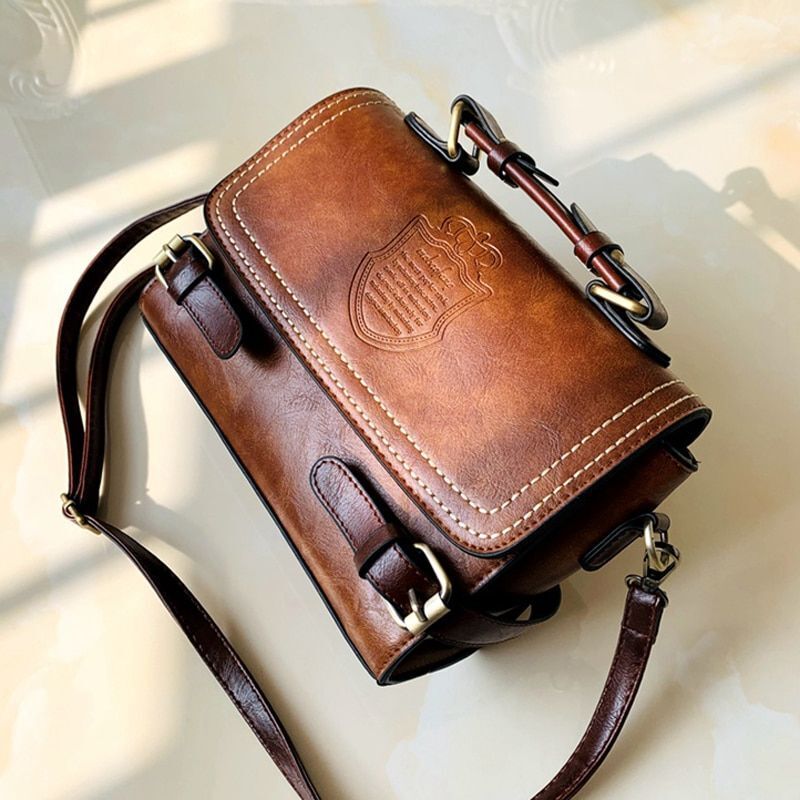 Shell Lock Bag Vintage Women Synthetic Leather Tote Shoulder Crossbody Handbags