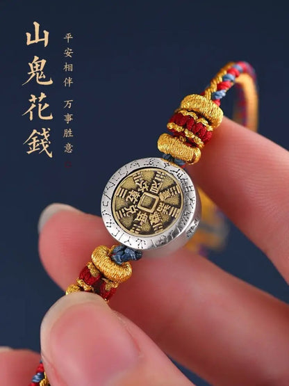 Chinese Retro Sterling Silver Handmade Woven Hand Rope Bracelet Amulet Bangle