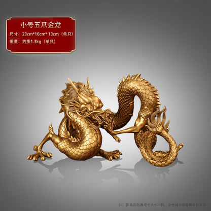 Brass Carved Dragon Statue Feng Shui Home Decor Chinese Zodiac Year Gift