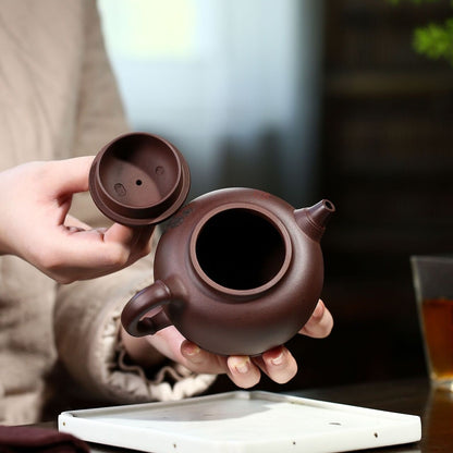 Full Handmade Carved Tea Pot Figurine Real Yixing Zisha Purple Grit Clay Pot New