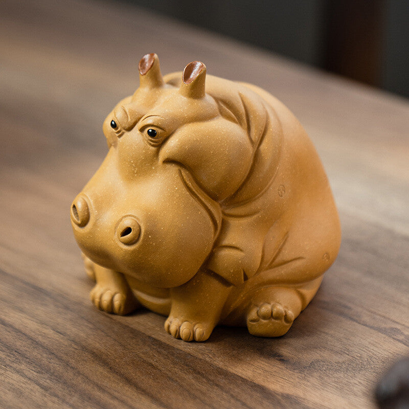 Handmade Tea Pet Yixing Zisha Duan Clay Hippo Wealth Mascot House Warming Gift