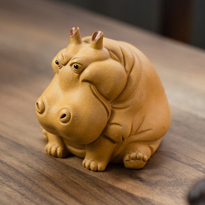 Handmade Tea Pet Yixing Zisha Duan Clay Hippo Wealth Mascot House Warming Gift