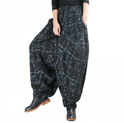 Ethnic Women Retro Jacquard Thick Bloomers Baggy Harem Pants Loose Fit Leisure L