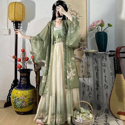 Chinese Hanfu Dress 3PCS Set Tea Green Flowing Maxi Dress Chinese Ancient Women