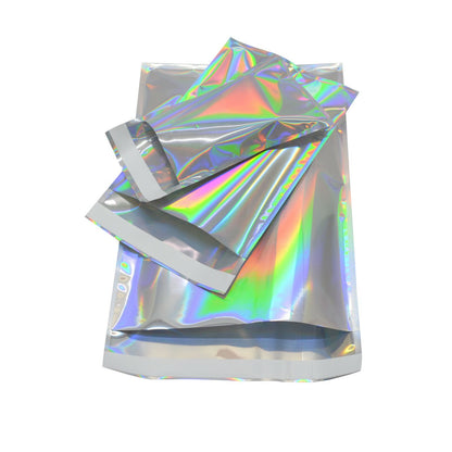 100 Pcs Hologram Mylar Adheisve Pouch Bag Three Side Sealed Foil Glitter Bags