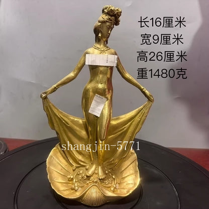 Chinese Ancient Brass Carved Naked Girl Bathing Statue Yang Guifei Beauty Decor