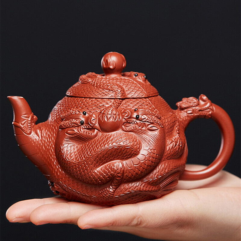 Full Handmade Tea Pot 14 Infuser Tea Holes True Yixing Zisha Clay Dragon Caved