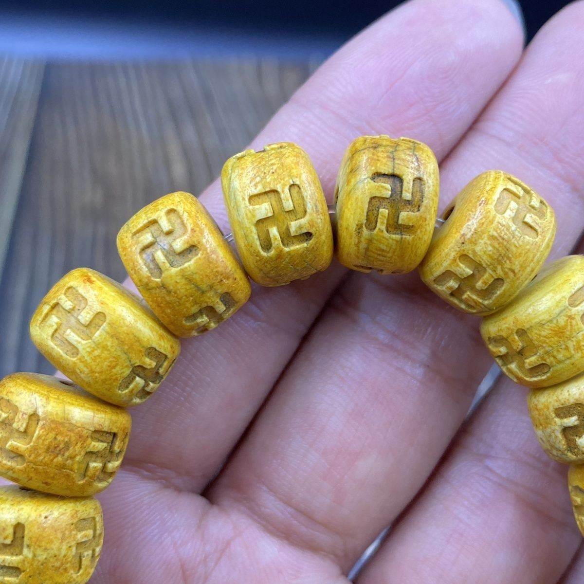 Natural 14mm Swastika Bead Bracelet Single Circle Buddhist Mala Ethnic Jewelry