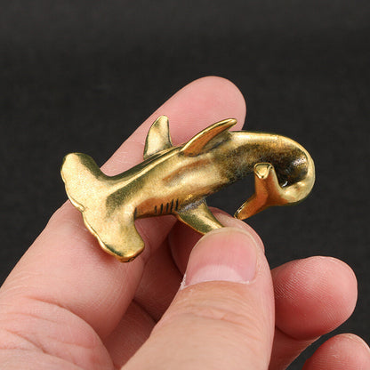 Pure Brass Chinese Antique Collection Solid Hammerhead Shark Tea Pet Statue