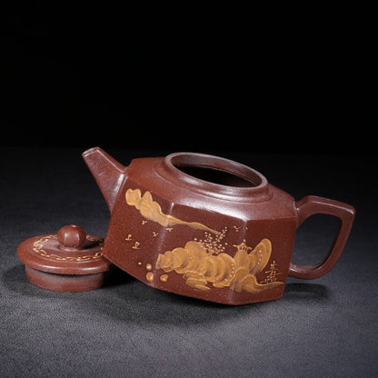 Chinese Yixing Zisha Clay Handmade Exquisite Teapot （六方 底款：荆溪华凤翔制）