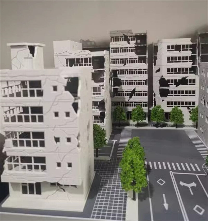 Railway Scenery City Ruin Building Abandoned Tall Office Scenes Model Toy