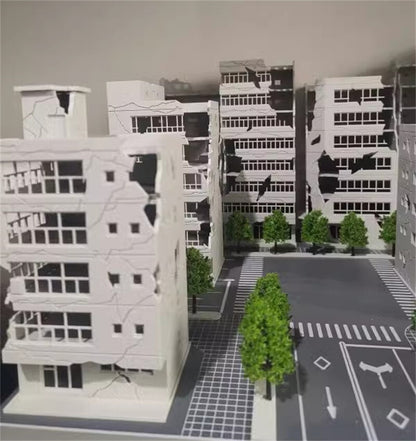 Railway Scenery City Ruin Building Abandoned Tall Office Scenes Model Toy