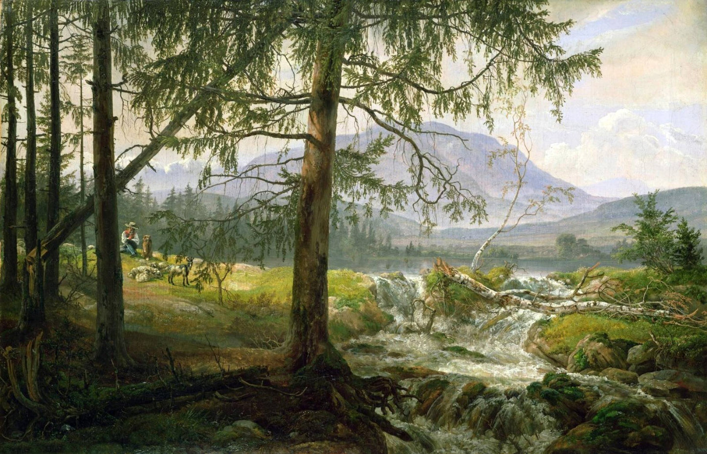 Dream-art Oil painting Johan-Christian-Dahl-Northern-Landscape with shepherd art
