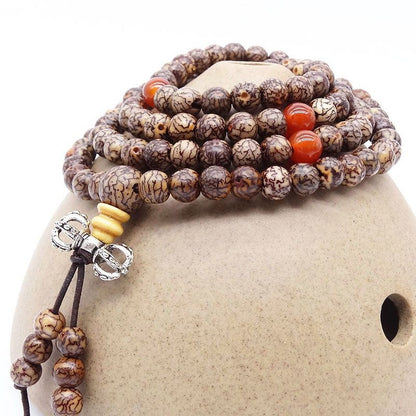 7mm Tibetan Buddhism 108 Gold-line Bodhi Mala Prayer Beads Necklace