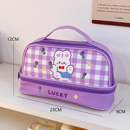 Large Capacity Pencil Case Pen Pouches Girls Cartoon Makeup Bag Storage Case