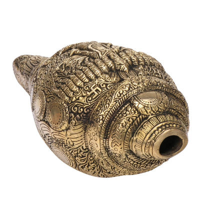 Hindu God Brass Lord Vishnu Carving Conch Shankh Wall Hanging Idol Figurine