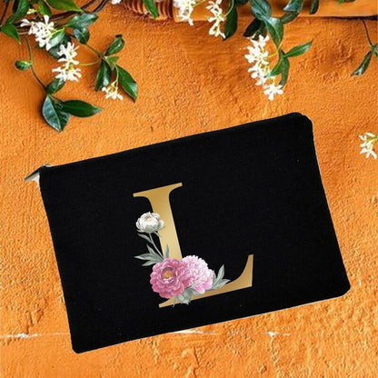 Makeup Bag Floral Alphabet Print Cosmetic Case Bridal Party Pouch Purse 14*22 CM