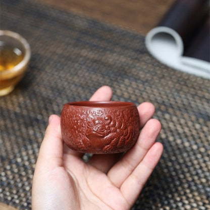 180ml Yixing Zisha Pottery Purple Clay Tea Cup Toad Carved Handmade Master Cup