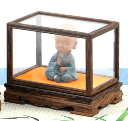 Wenge Wood Rectangle Display Cover Wooden Trim Frame Base Glass Dome Case Box