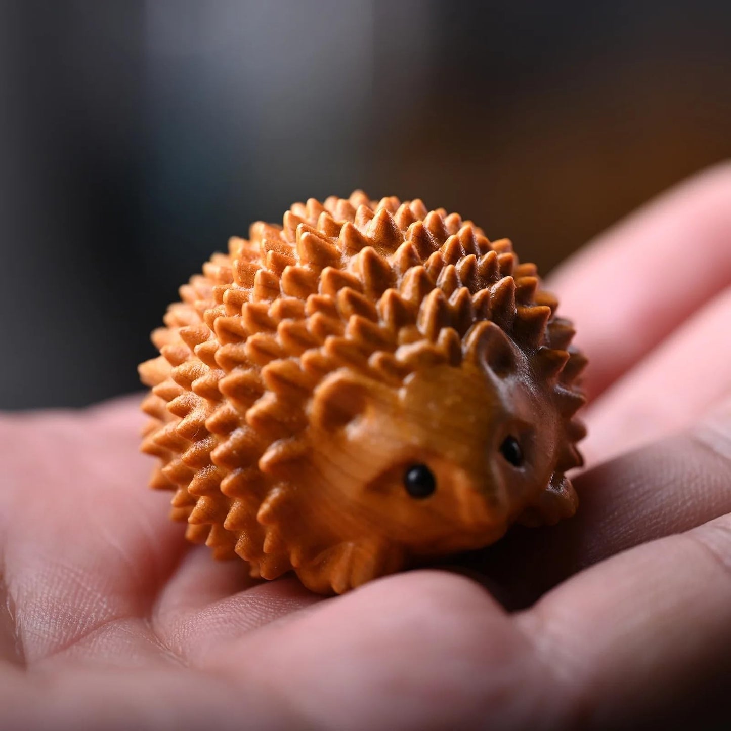 Little Hedgehog Yellow Wooden Tea Pet 5cm 2in Mini Wooden Carving Decor Tea Play
