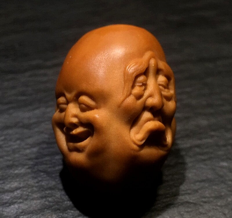 Natural Olive Nut Carved Four-Face Buddha Head Statue Bead Pendant Amulet Decor