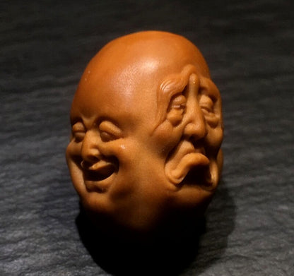 Natural Olive Nut Carved Four-Face Buddha Head Statue Bead Pendant Amulet Decor