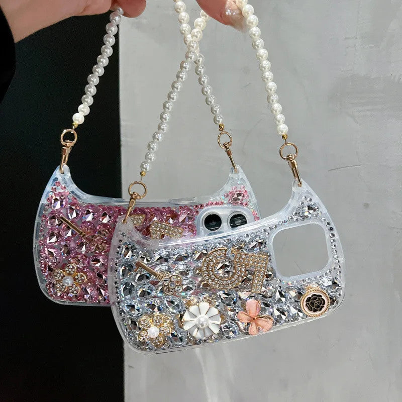 Diamonds Inlaid Flower Suitable for iPhone 17 ProMax/16/15/14 Mobile Phone Case