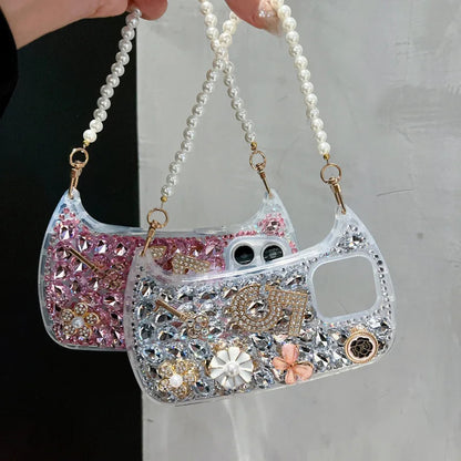 Diamonds Inlaid Flower Suitable for iPhone 17 ProMax/16/15/14 Mobile Phone Case