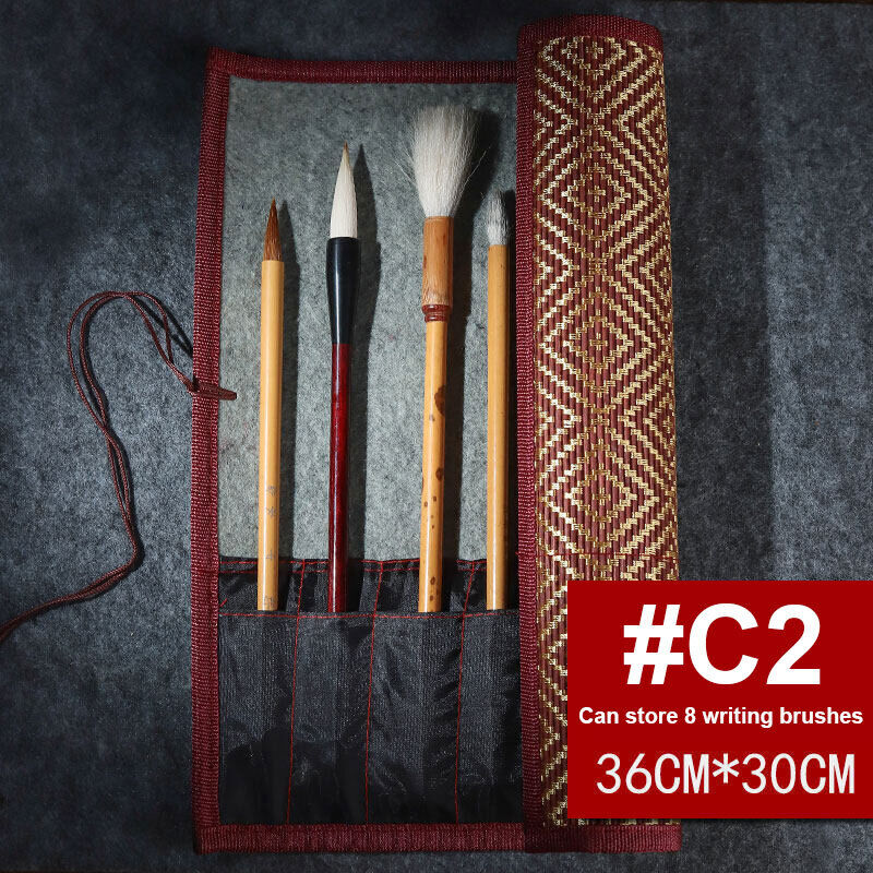 Painting Brushes Holder Storage Bamboo Rolling Bag Calligraphy Pens Case Curtain