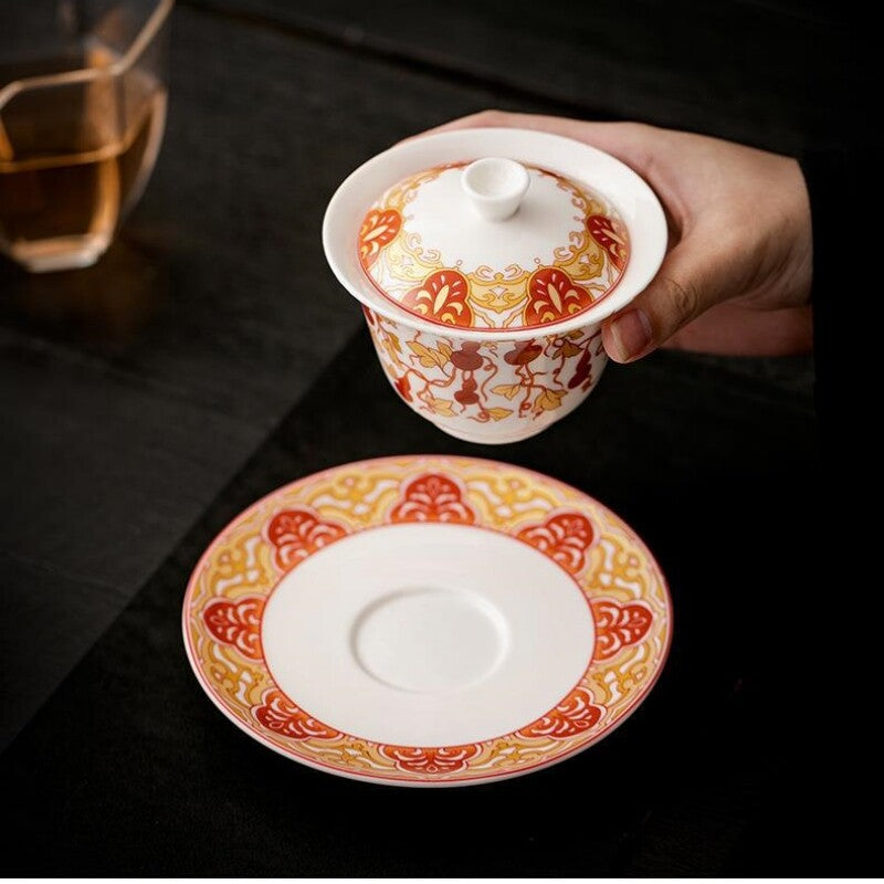 Porcelain Gaiwan Tureen Ceramic Sancai Bowl Chinese Tea Brewer 160ml Saucer Lid