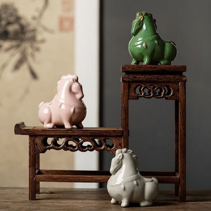 Ceramic Green Horse Tea Pet Figurine Ceramic Tea Ornaments Crafts Decorative