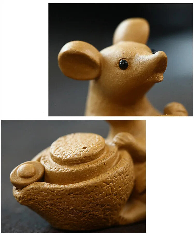 Chinese Yixing Sculpture Purple Clay Tea Pet Handmade Lucky Ingot Ornaments
