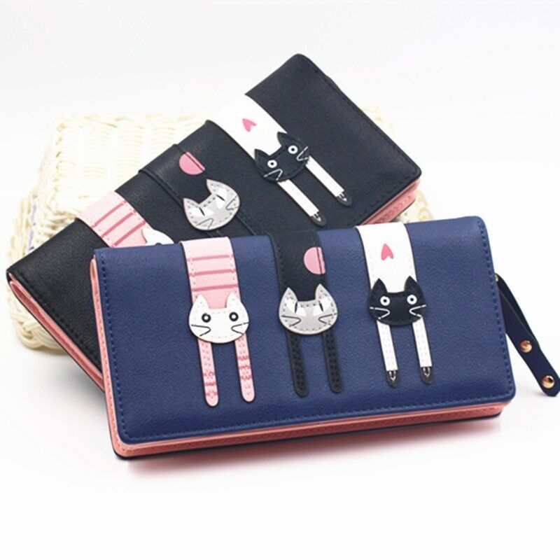 Female Card Clamps Holder PU Women Handbag Coin Purse Girl's Cartoon Long Wallet