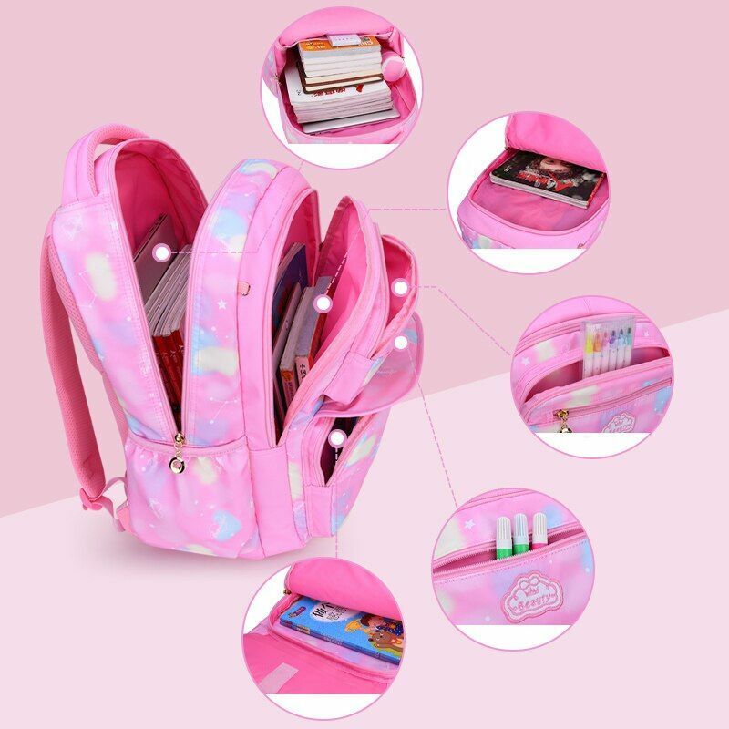 School Bags Girls Children Primary Backpack Kids Book Princess Schoolbag Zipper