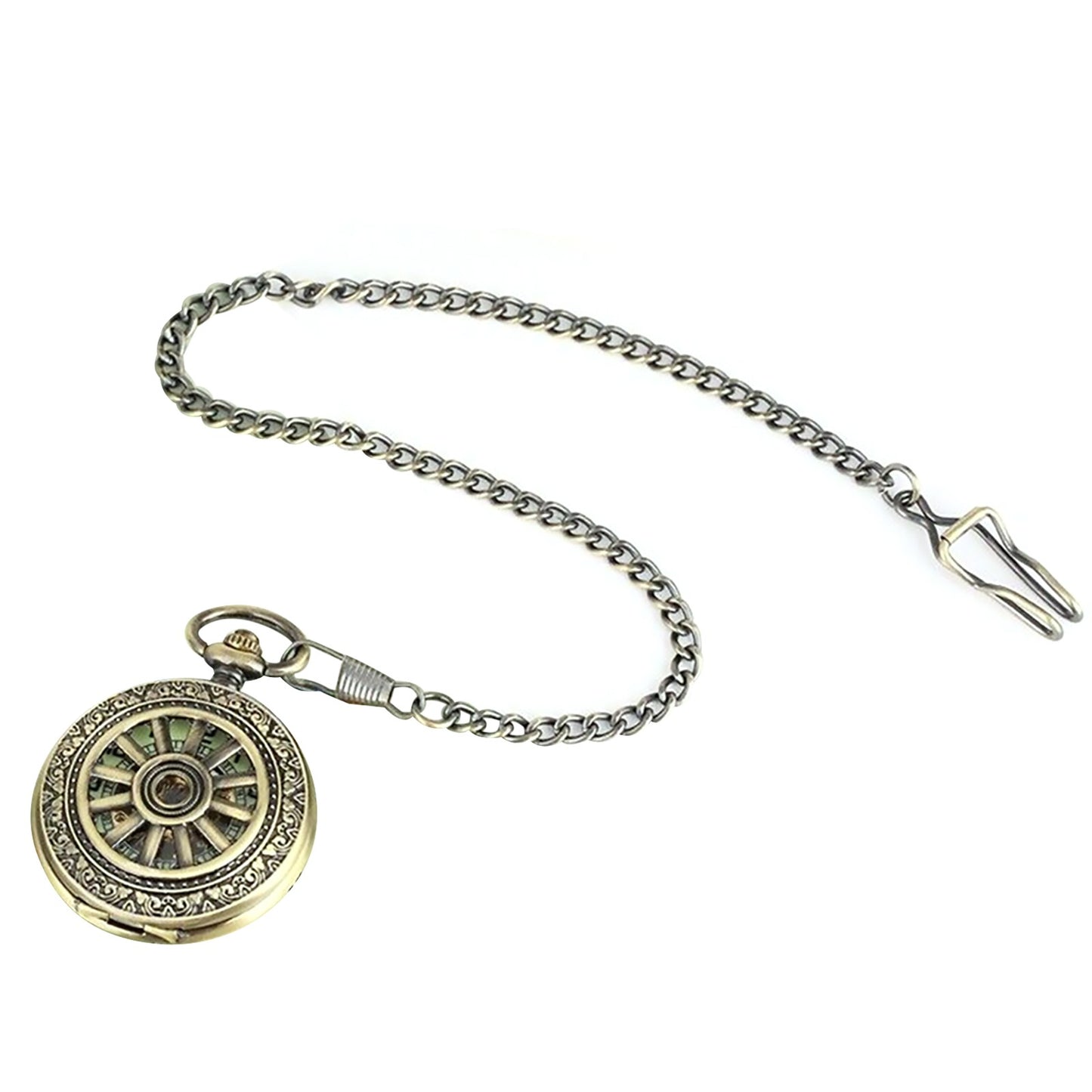 Luxury Classic Mens Pocket Watch Mechanical Black Steampunk Skeleton with Chain