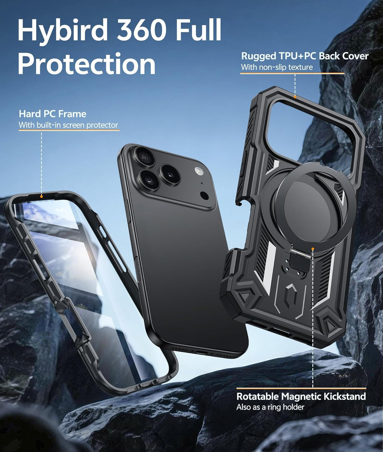 for Iphone 17 Pro Case: Magnetic Stand Case with Built-In Screen Protector Compa