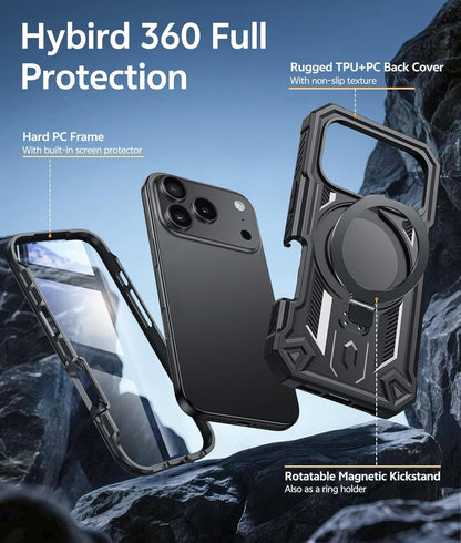 for Iphone 17 Pro Case: Magnetic Stand Case with Built-In Screen Protector Compa