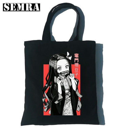 Canvas Tote Shoulder Bag Student Teacher Large Square Purse White / Black Pouch