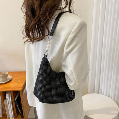 Fashion Rhinestone Square Bag Messenger Pearl Chain Shoulder Bags Purse Square