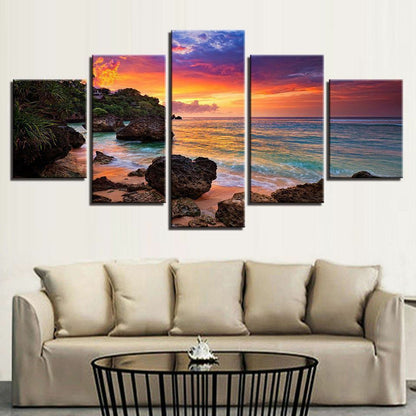 Hawaii Sea Beach Sunset Seascape Canvas Prints Painting Wall Art Home Decor 5PCS