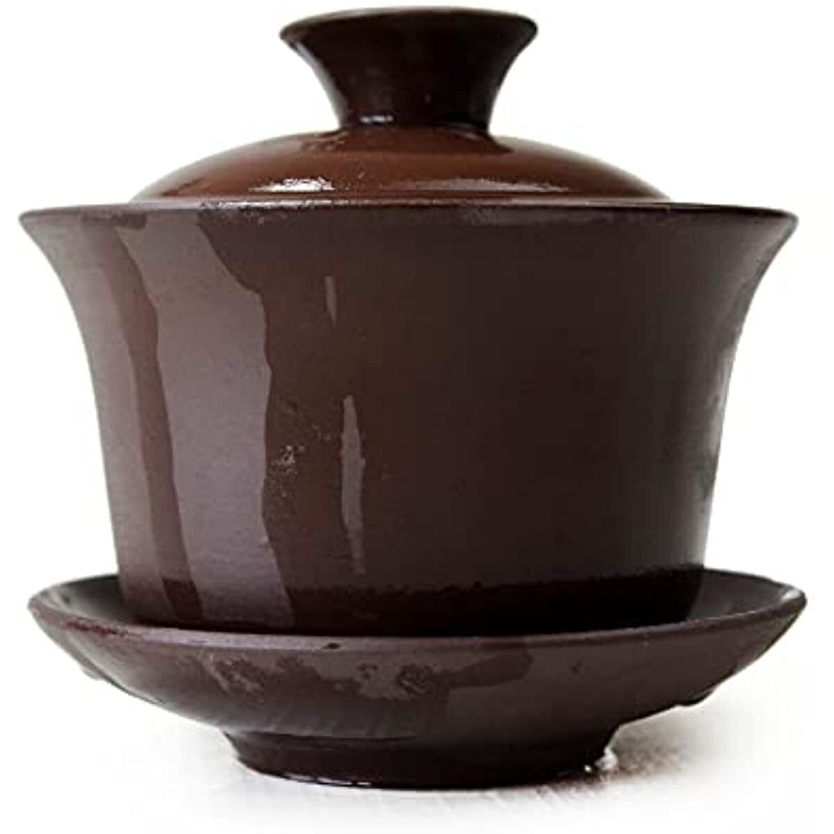 Gaiwan 150ml Yixing Brown Teacup 5oz Tureen Tray Cup Tea Lid Bowl Saucer (Brown)