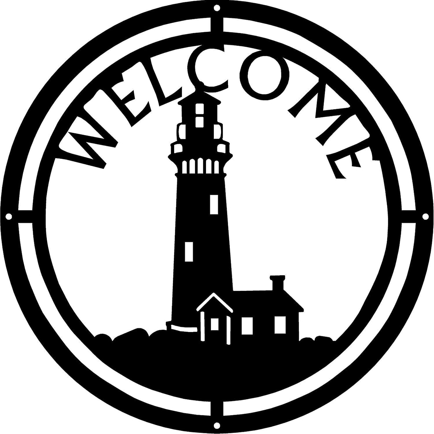 Lighthouse Welcome Sign - 12.5" Round Metal Wall Art